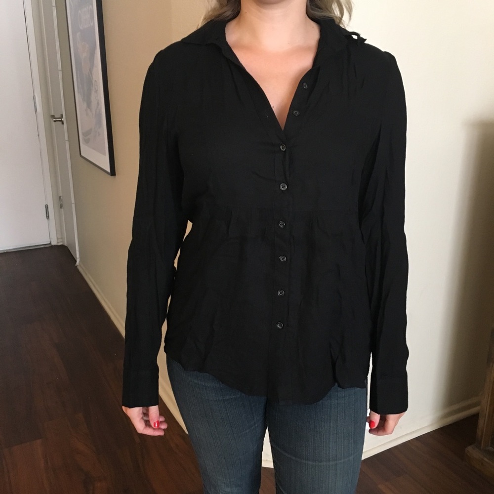 UO Black Button Down w/ Roll Sleeves